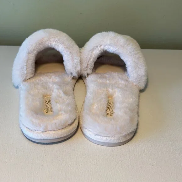 Michael Kors Alexis Faux Fur and Metallic Signature Logo Slide Sandal - Picture 6 of 12